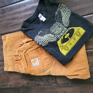 Boys classic vintage inspired Carhartt duck pants & American apparel owl tee